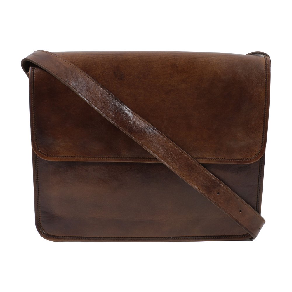 Brown Unisex Leather Laptop/Sling/Messenger Bag with Vintage look - Reyavi